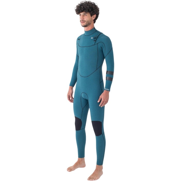 2024 Hurley Mens Plus 4/3mm Chest Zip Wetsuit MFS0012403 - Black / Sky / Blue